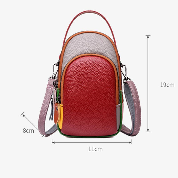Color Matching Phone Bag Genuine Leather Crossbody Purse For Women