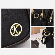 Double Compartment Round Handbag For Women Dating Leather Crossbody Purse