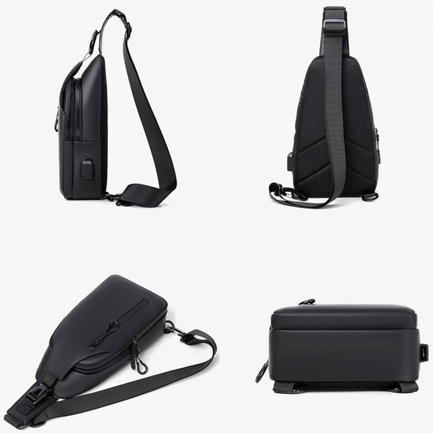 Multipurpose Waterproof Sling Bag Chest Bag for Men with USB Charger