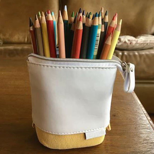 Pencil Case for Student Corduroy Pull-Down Telescopic Simple Pen Bag