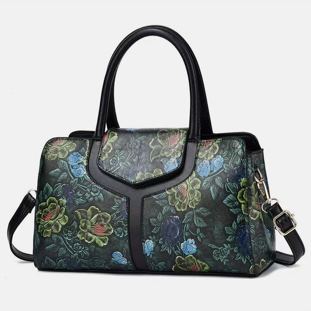 Limited Stock: Retro Floral Emboss Handbag Women Horizontal Crossbody Leather Bag