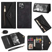 Zipper Leather Wallet Case Phone Cover with Shoulder Strap for iPhone
