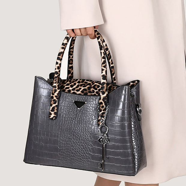 Limited Stock: Crocodile Leopard Grain Leather Tote For Women 3 Piece Bag Set