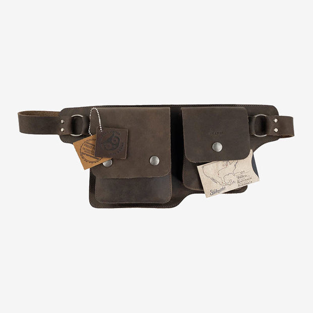 Vintage Cycling Waist Bag Double Main Pocket Leather Belt Pack