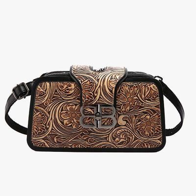 Floral Crossbody Bag For Women Triple Compartment Leather Purse