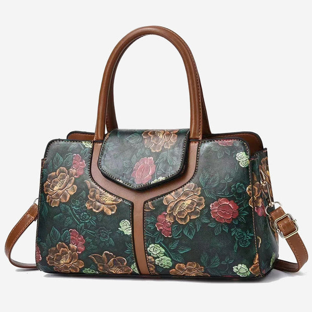 Limited Stock: Retro Floral Emboss Handbag Women Horizontal Crossbody Leather Bag