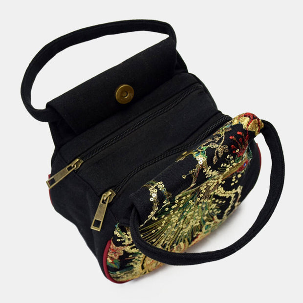 Ethnic Embroidered Sequined Canvas Phoenix Handbag