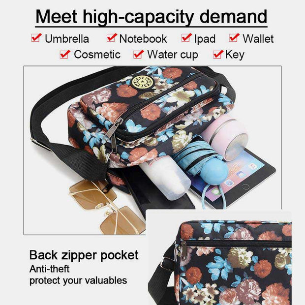 Large Capacity Printing Waterproof Nylon Shoulder Bag Crossbody Bag