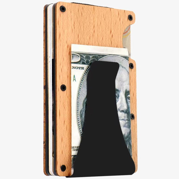 Women Men Wooden RFID Card Holder Alloy Large Money Clip