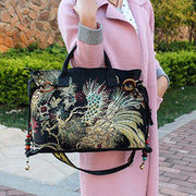 Ethnic Embroidered Canvas Phoenix Handbag Crossbody Bag