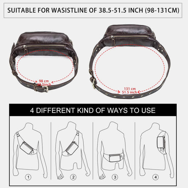 Genuine Leather Waist Bag Chest Bag with Adjustable Belt