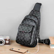 Leather Casual Daypack Sling Shoulder Chest Bag with USB Charging Port
