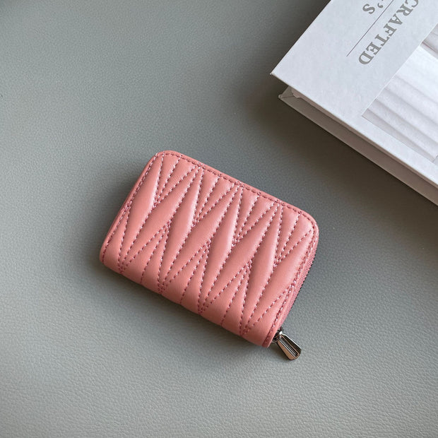 Pleated Short Wallet Classic Solid Color Card Holder For Women