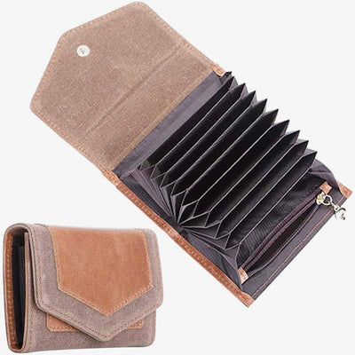 Oil Wax Genuine Leather RFID Blocking Card Holder Wallet with Coin Zipper Pocket