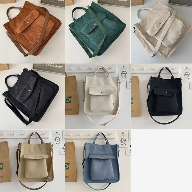 Tote Bag for Women Vintage Corduroy Plain Color Crossbody Bag