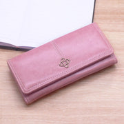 Elegant Retro Long Purse Wax Leather Card Holder For Women