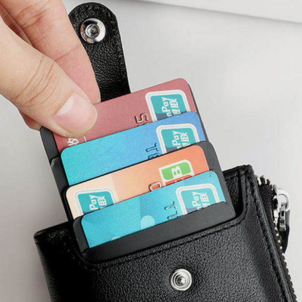 Unisex Genuine Leather Bifold Zip Around Wallet Key Case Card Holder