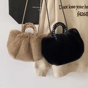 Women Faux Fur Winter Handbag Shoulder Bag Top Handle Satchel Purse