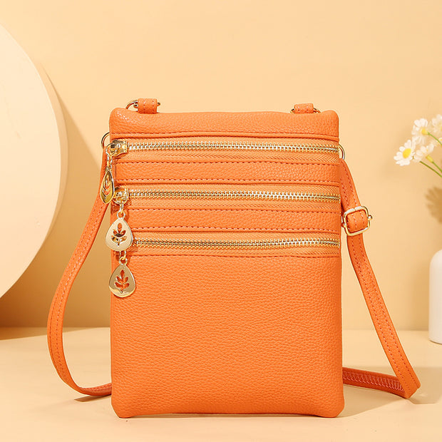 Triple Compartment Faux Leather Crossbody Bag Phone Bag