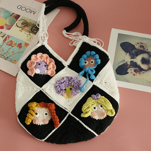Cute Cartoon Girl Tote Crochet Shoulder Bag For Women