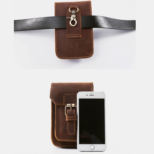 Retro Genuine Leather Waist Phone Bag
