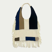 Tassel Shoulder Bag For Women Simple Retro Spliced Knitted Bag
