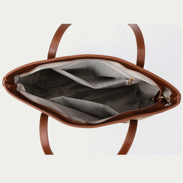 Large Capacity Tote Bag Durable PU Leather Shoulder Handbag