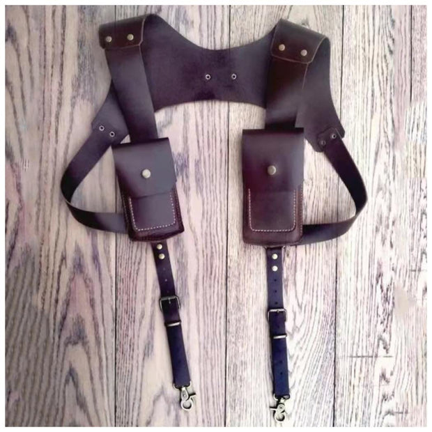 Vintage Leather Holster Women Men Outdoor Underarm Vest Phone Bag