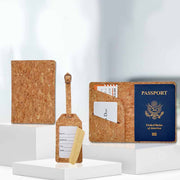 Passport Holder Set For Travel Cork Wood With Luggage Tag