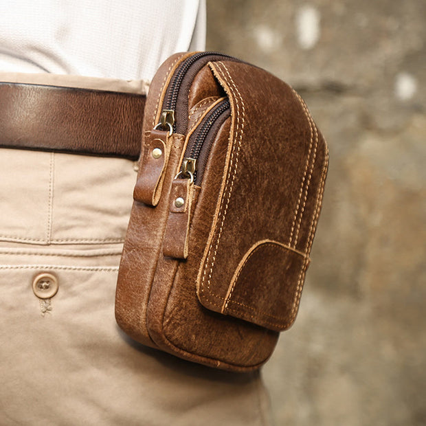Waist Bag For Men Daily Outdoor Retro Real Leather Belt Loop Pouch