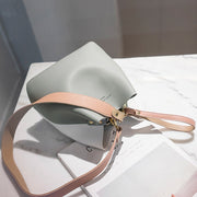 Color Contrast Leather Bucket Purse Adjustable Strap Crossbody Bag