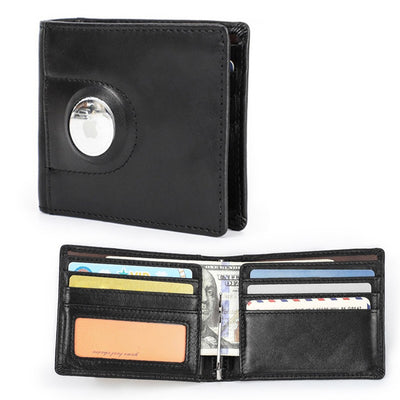 Multi Slot Leather Airtag Wallet - Black