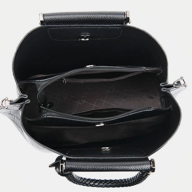 Triple Compartment Women Elegant Top-Handle Satchel Tote Crossbody Handbag