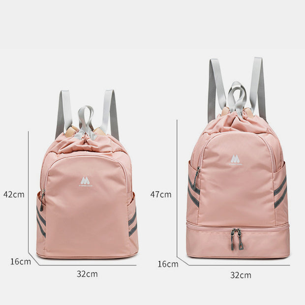 Lightweight Foldable Backpack Drawstring Handbags for Beach Pool Gym with Shoes Compartment