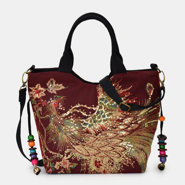 Ethnic Embroidered Canvas Phoenix Handbag Crossbody Bag