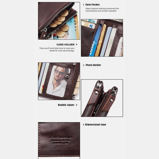 Vintage Genuine Leather RFID Wallet With Zipper Pocket