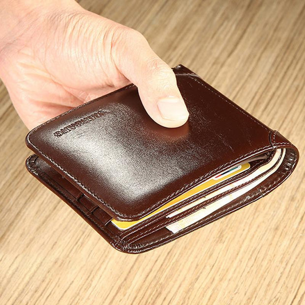 Large Capacity Trifold Genuine Leather Wallet