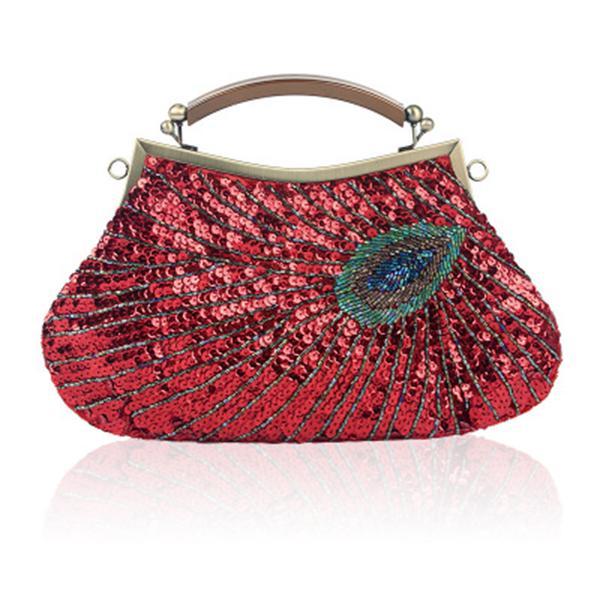 Hand-Made Beaded Clutch Peacock Sequin Bag