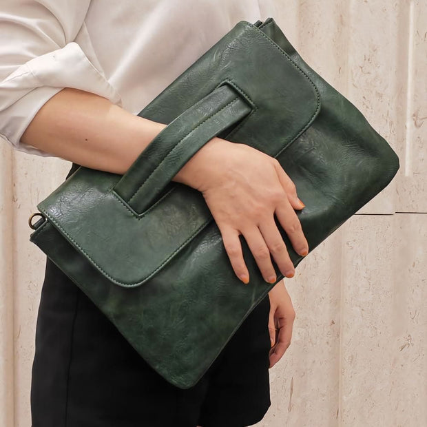 Vegan Leather Shoulder Bag Clutch For Women Fashion Handbag with Crossbody Strap