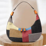 Canvas Color Block Crescent Hobo Shoulder Bag Under the Arm Purse
