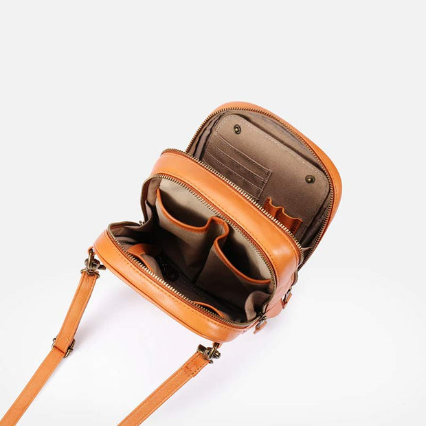 Multi-Slot Crossbody Bag Retro Oil Wax PU Leather Shoulder Bag