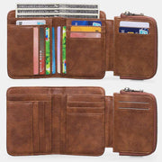 Women's Small Trifold Wallet Real Leather Retro Compact Pocket Wallet