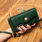 Women Leather Wallet Large Capacity Zipper Around Wristlet Bags Phone Holder