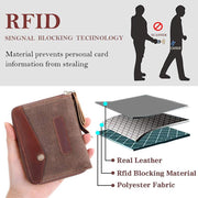 Oil Wax Leather Cards Purse RFID Blocking Zipper Around Wallet Card Holder