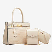 Chic Alligator Print Tote Solid Color Faux Leather Bag Set
