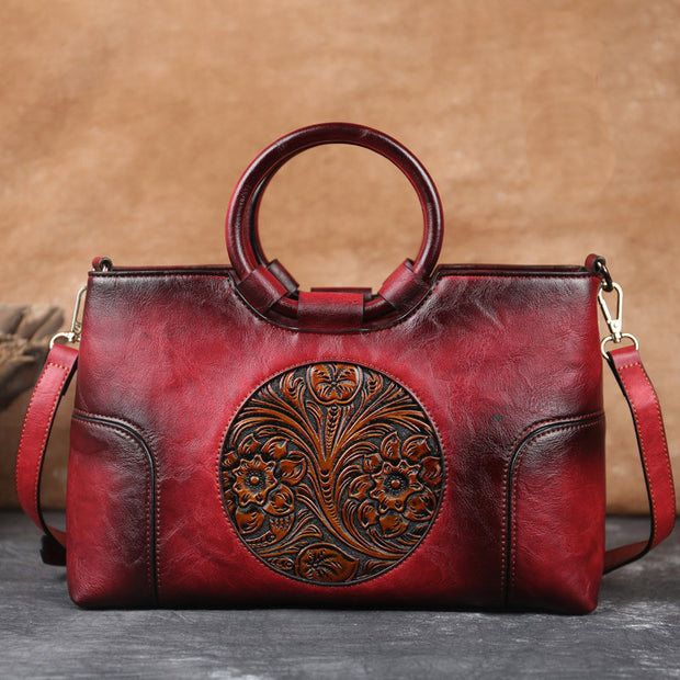 Vintage Embossing Floral Luxury Top-Handle Bag