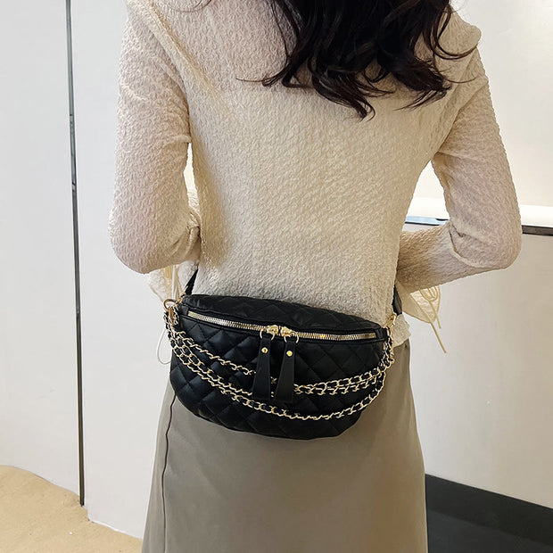 Rhomboid Quilted Chest Bag Women Chain Decor Waist Bag