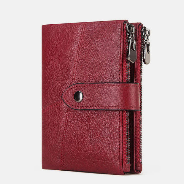 Men's Large Capacity RFID Blocking Leather Wallet with Zipper Pocket