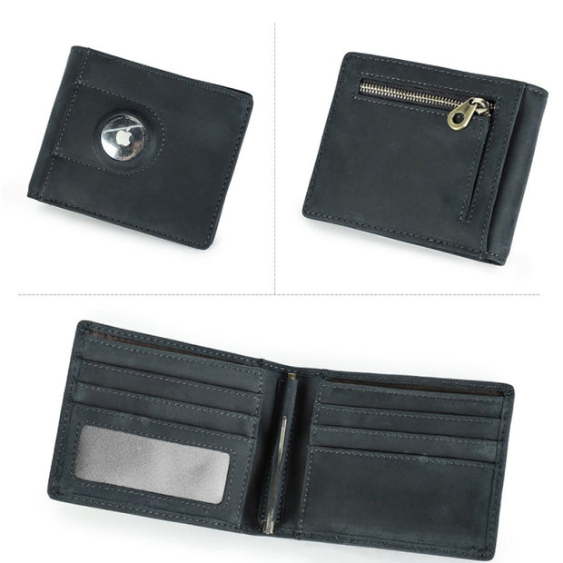 Multi Slot Leather Airtag Wallet - Navy