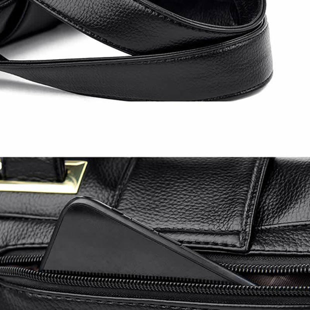 Triple Compartment Satchel Handbags Leather Shoulder Bag Top Handle Purse